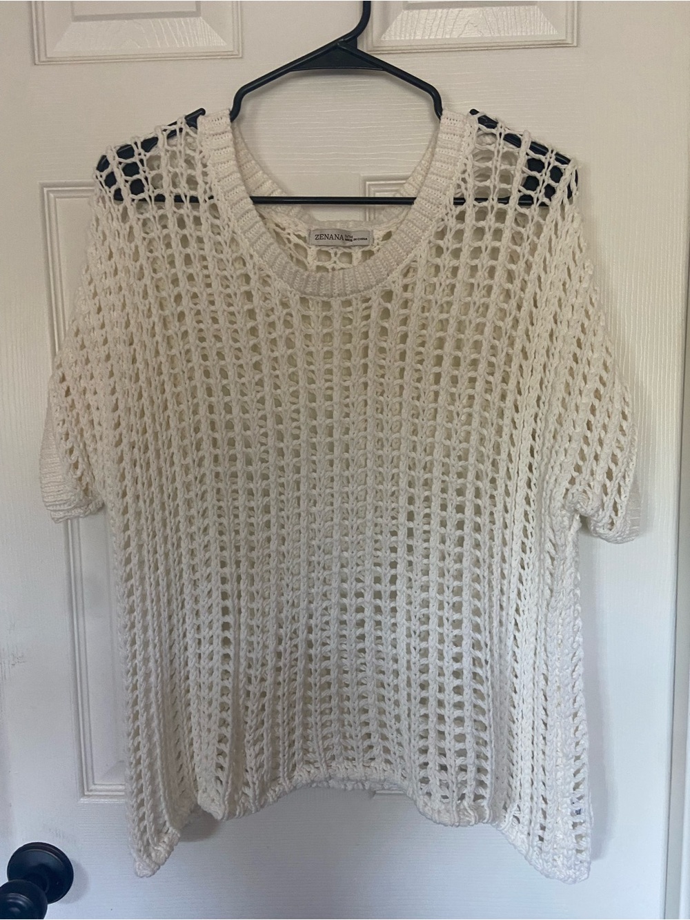 Zenana active open knit short sleeve sweater - like new! White (S/M)